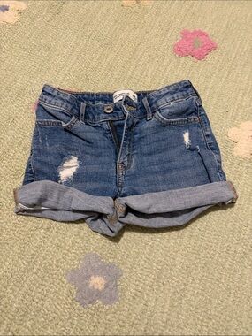 Abercrombie & Fitch Distressed Rolled Hem Girl’s Denim Shorts - Blue